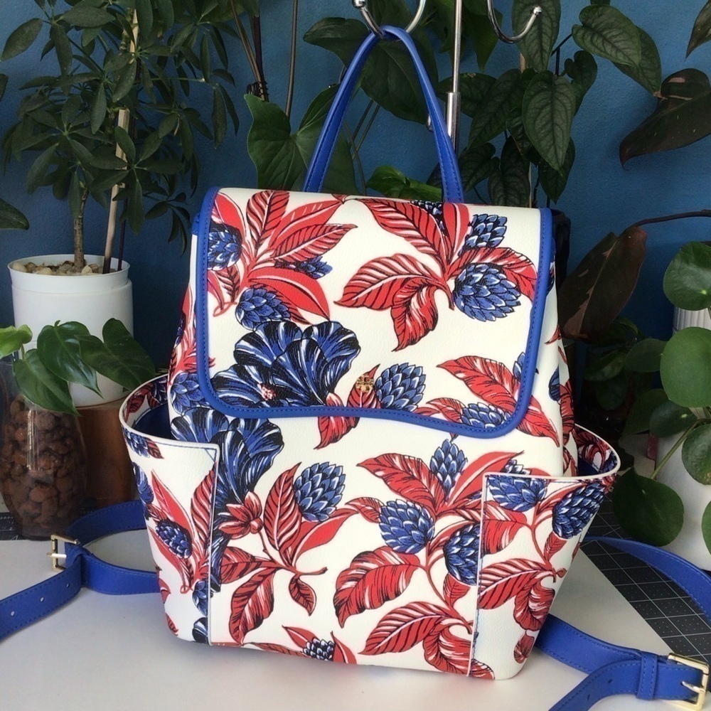 Tory Burch Kerrington Authentic Leather Summer Travel Resort Floral Backpack NWT
